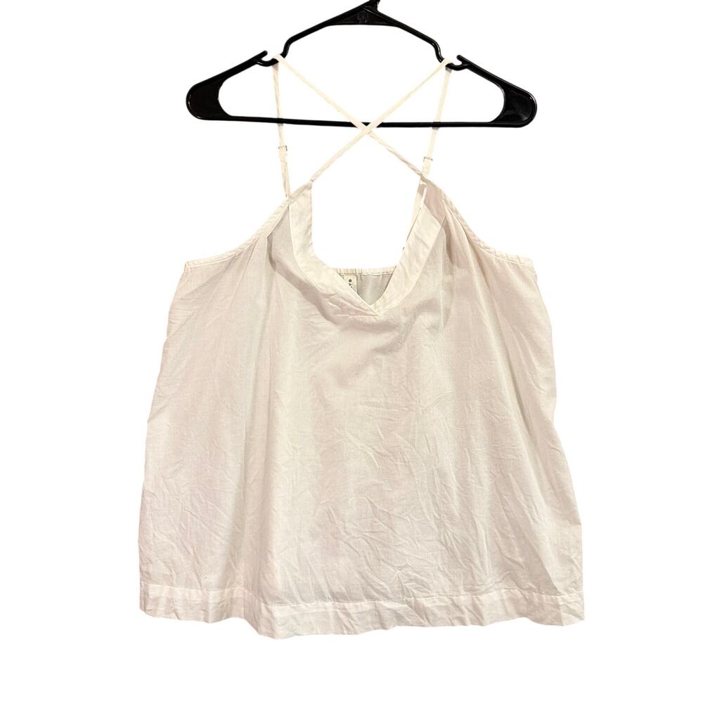 Athleta Womens Shirt White Breezy Tank Top Sleeveless V Neck 100% Cotton Large